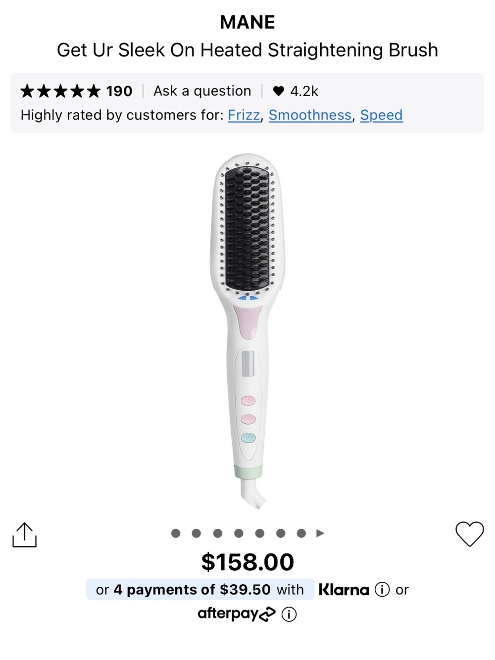 MANE Get Ur Sleek On Heated Straightening Brush - White with Pastel Accents